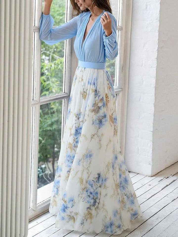 Emma | Floral Printed Maxi V-Neck Dress