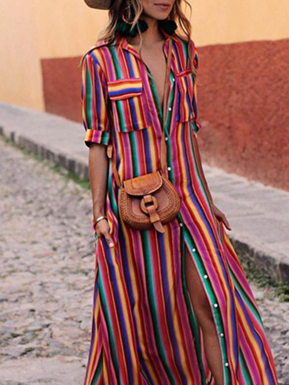 Evelyn | Printed Striped Maxi Relaxed Skirt