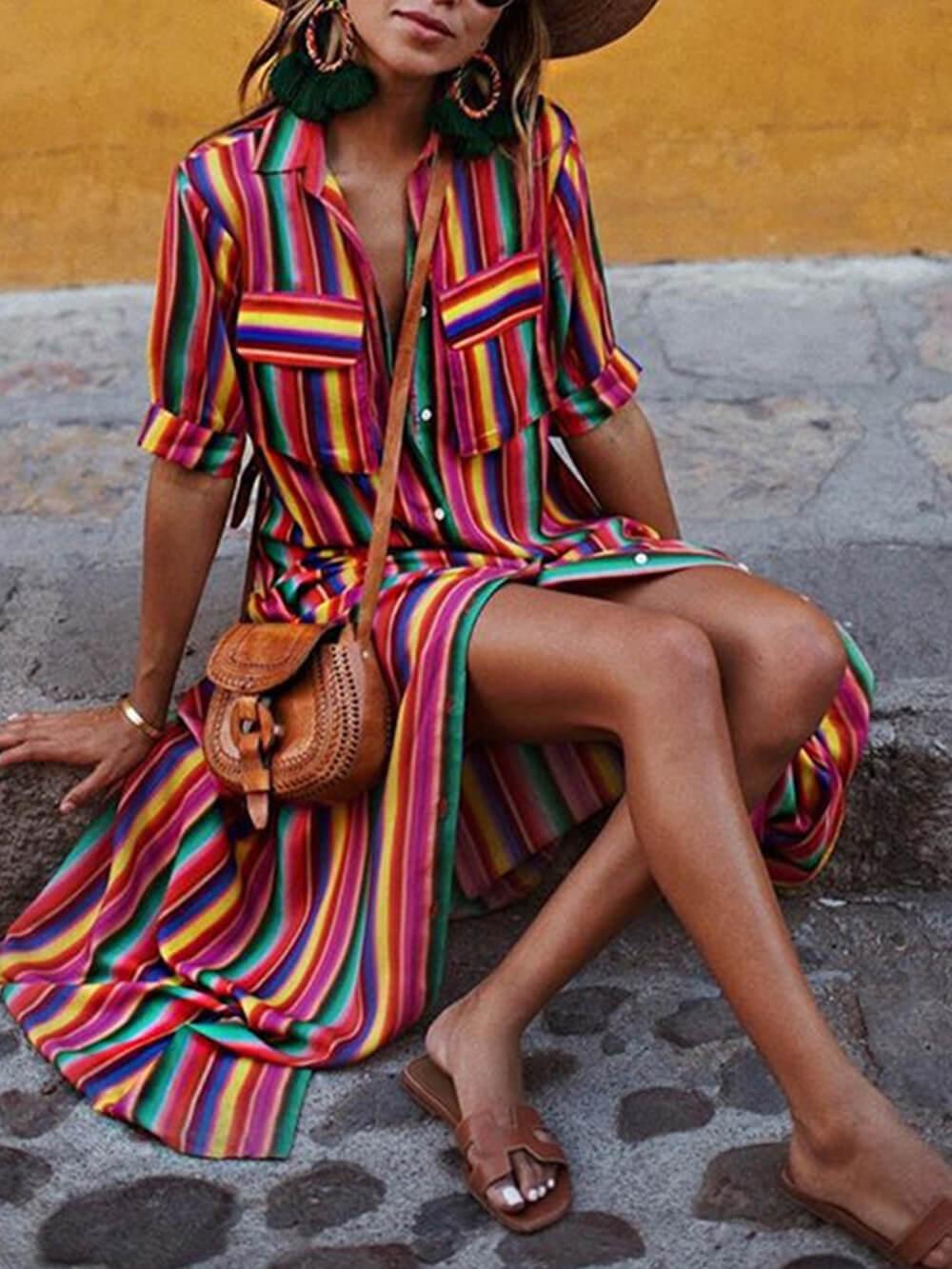Evelyn | Printed Striped Maxi Relaxed Skirt