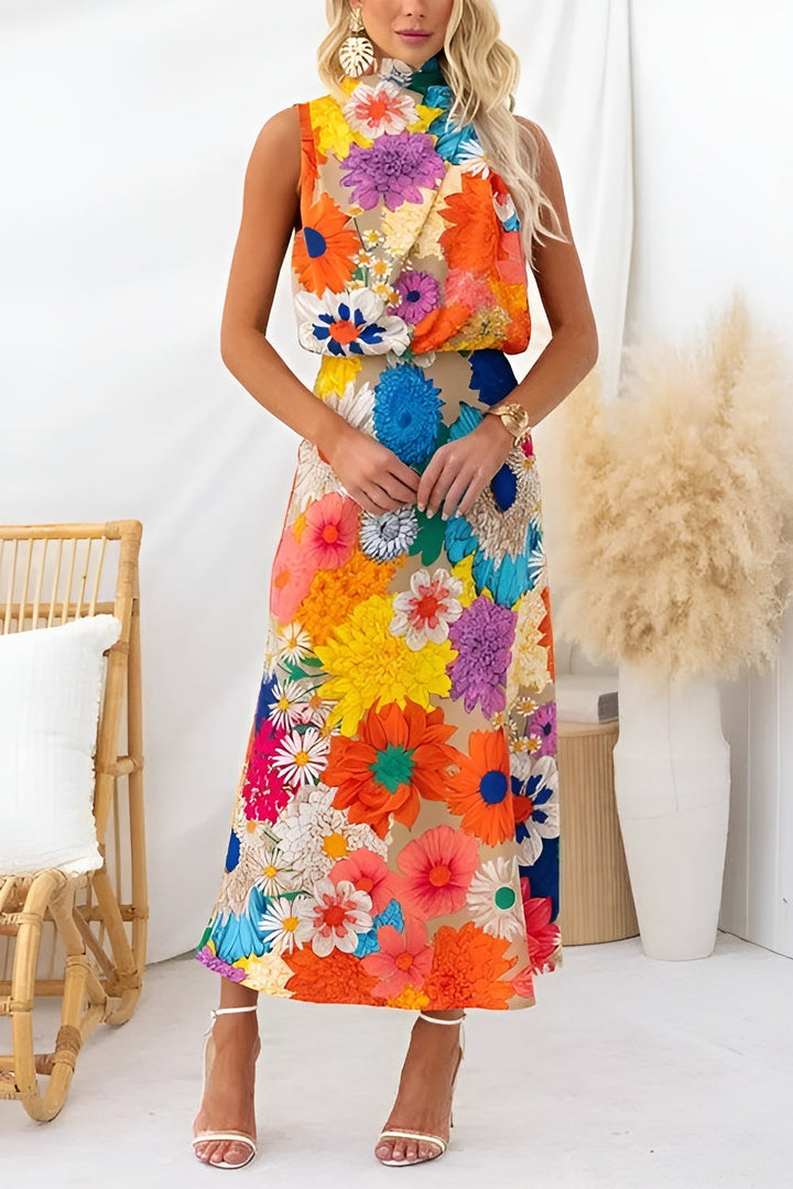 Harriet | Floral Printed Maxi Sleeveless Tie-Waist Dress