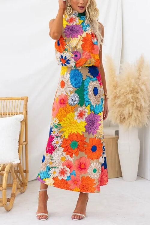 Harriet | Floral Printed Maxi Sleeveless Tie-Waist Dress