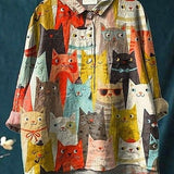 Hazel | Printed Cat-Print Relaxed Blouse
