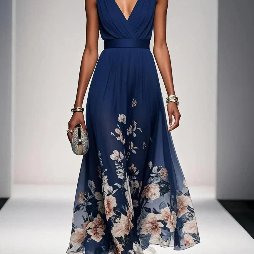 Hazel | Chiffon Floral Maxi V-Neck Dress