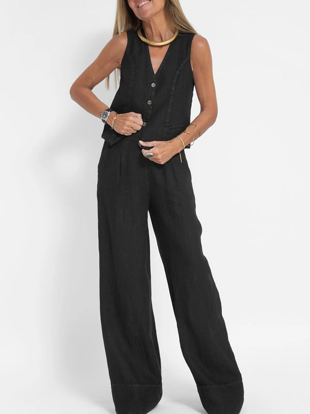 Rose | Button-Front Wide-Leg Set