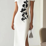 Heather | Floral Printed Midi Boat-Neck Dress