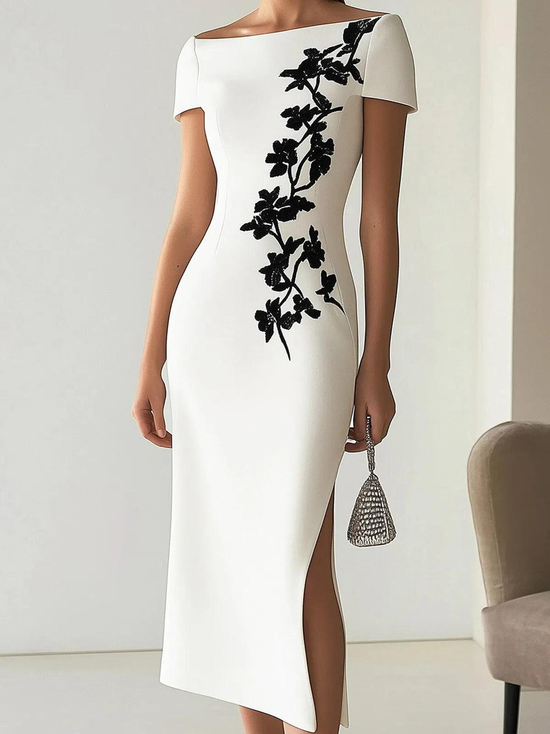 Heather | Floral Printed Midi Boat-Neck Dress