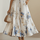 Bridget | Chiffon Floral Midi V-Neck Pleated Dress