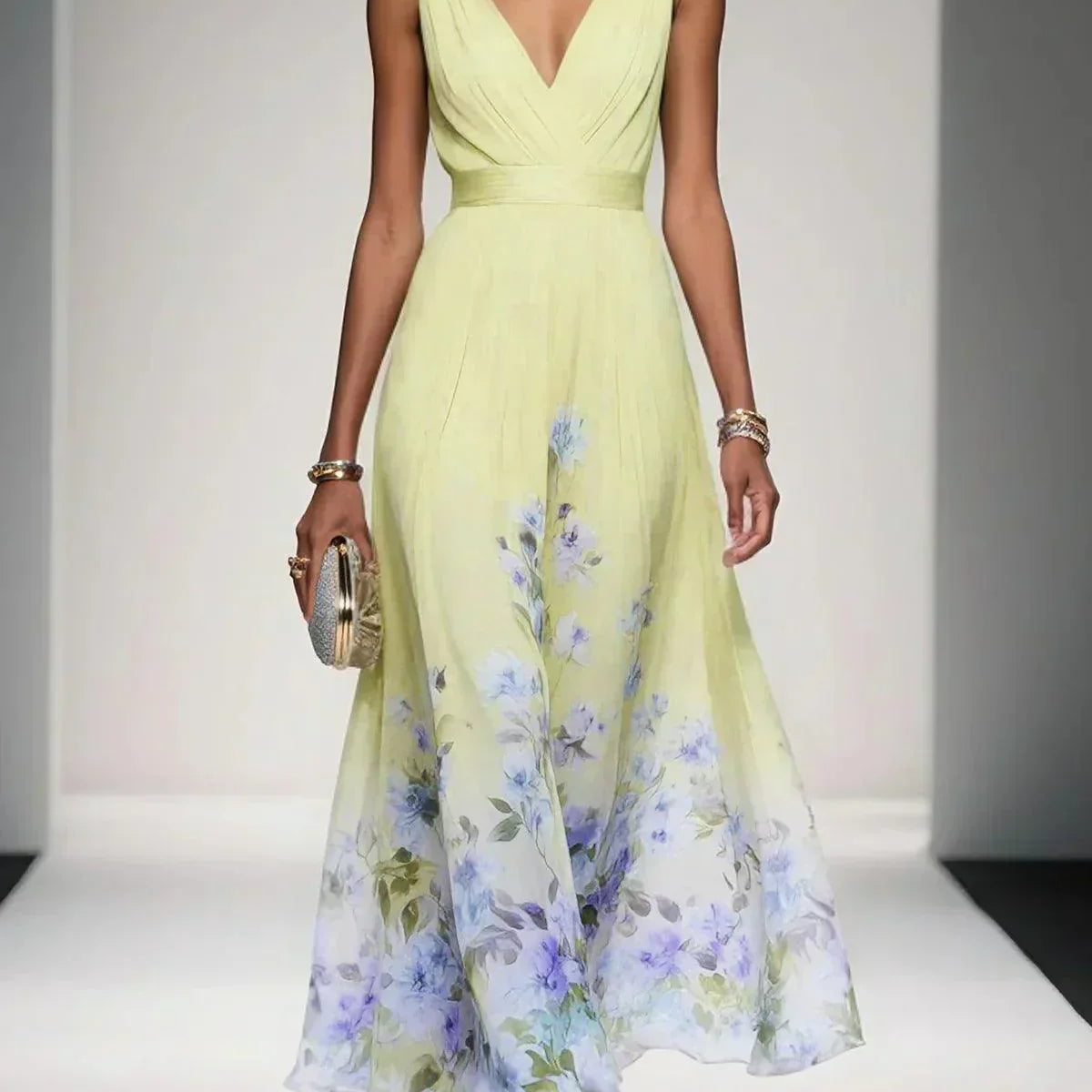 Hazel | Chiffon Floral Maxi V-Neck Dress