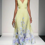 Hazel | Chiffon Floral Maxi V-Neck Dress