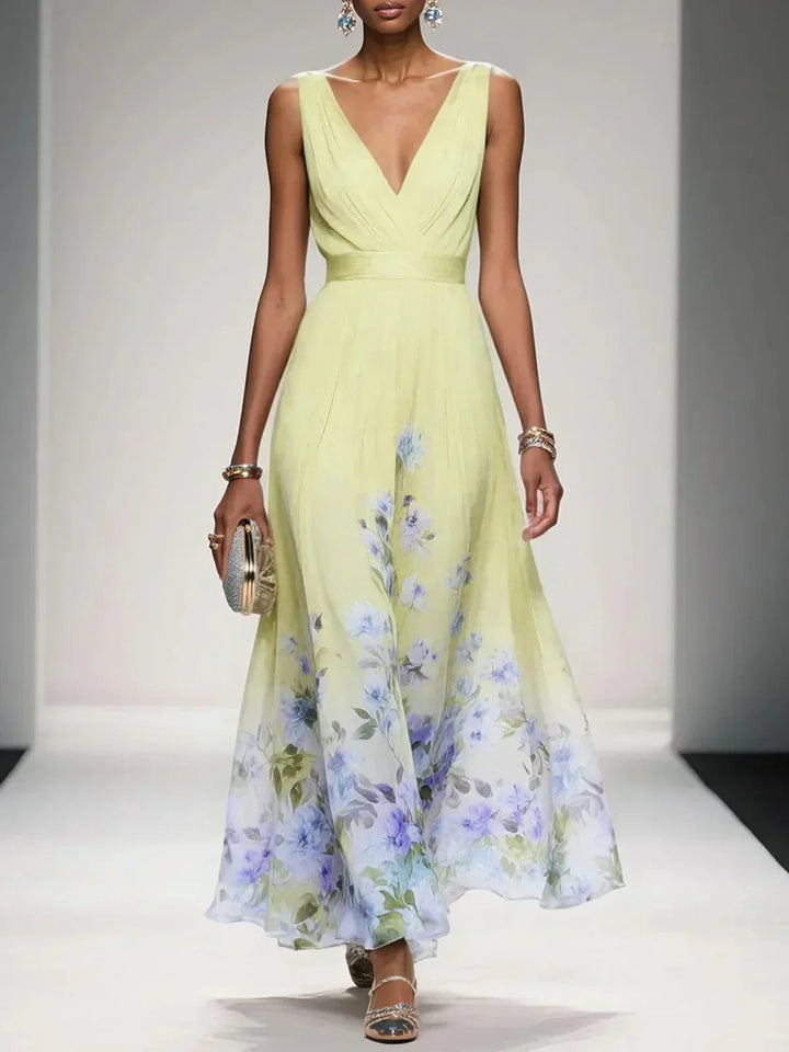 Hazel | Chiffon Floral Maxi V-Neck Dress