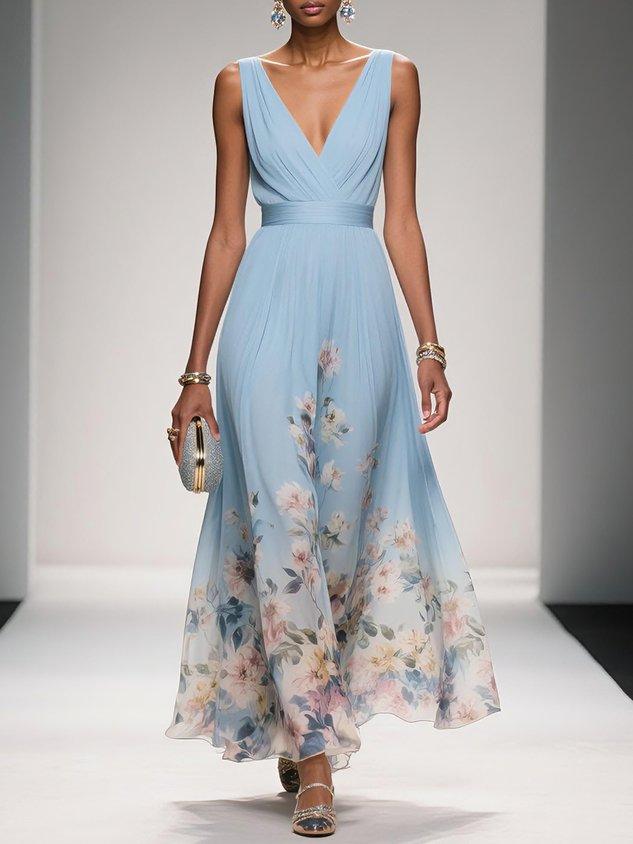 Hazel | Chiffon Floral Maxi V-Neck Dress