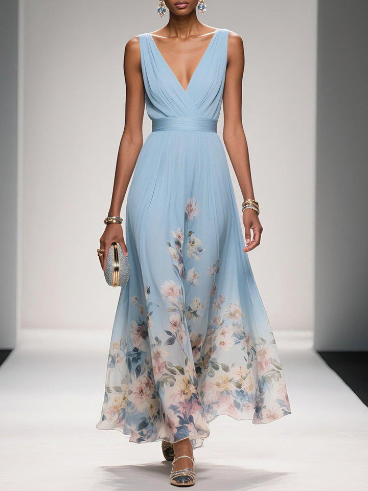 Hazel | Chiffon Floral Maxi V-Neck Dress