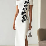 Heather | Floral Printed Midi Boat-Neck Dress