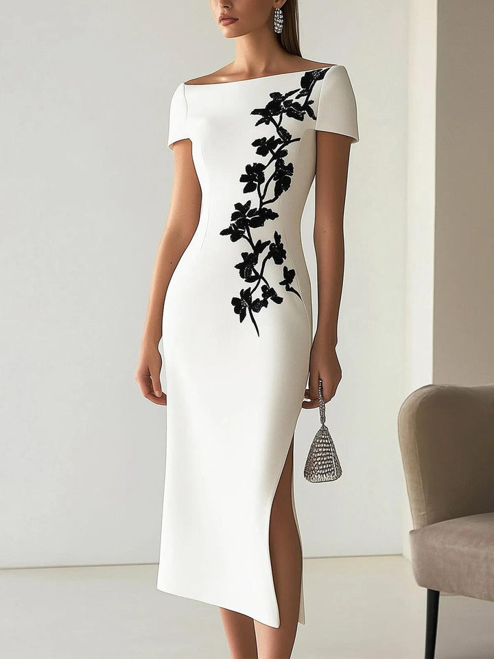 Heather | Floral Printed Midi Boat-Neck Dress