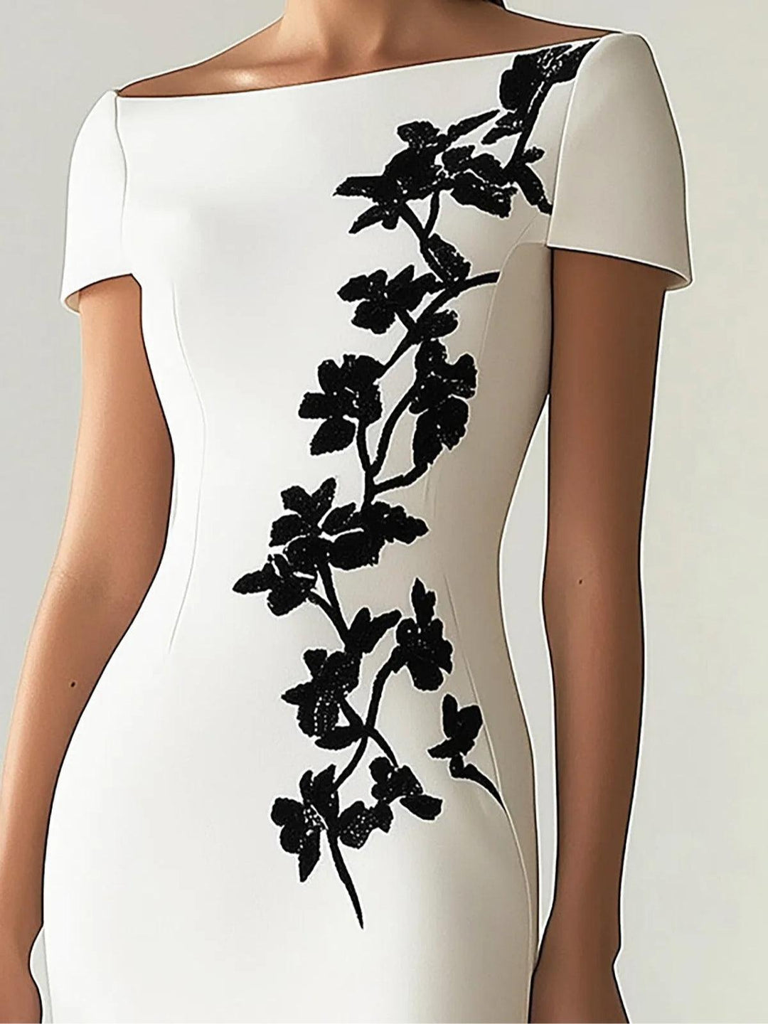 Heather | Floral Printed Midi Boat-Neck Dress