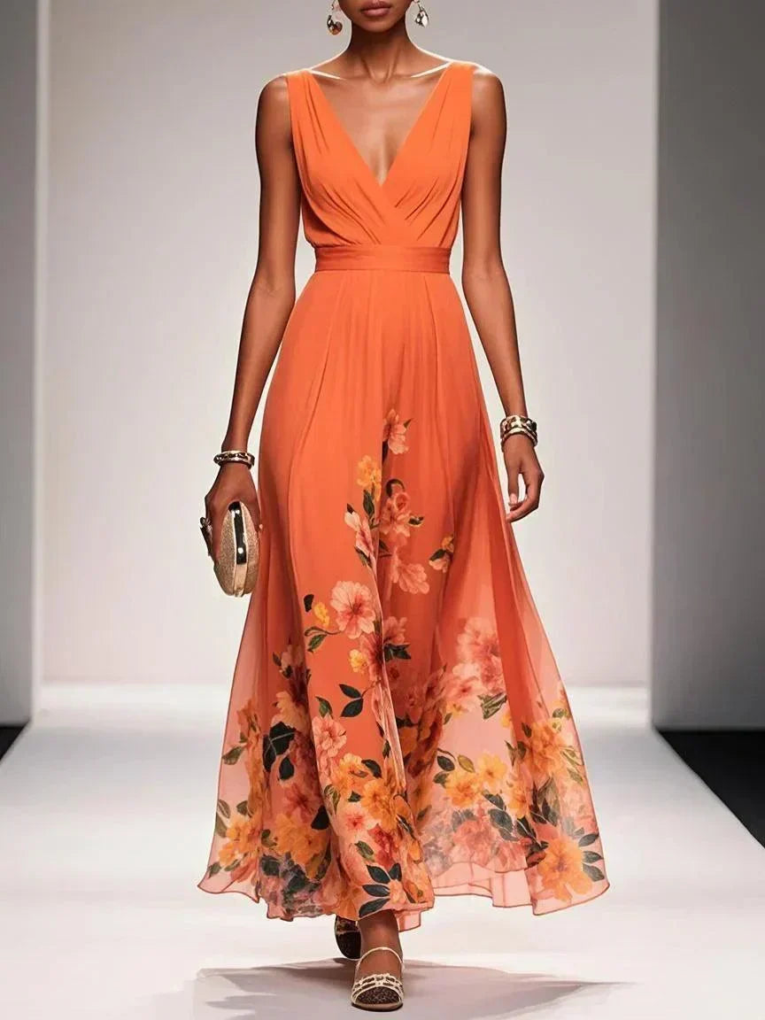 Hazel | Chiffon Floral Maxi V-Neck Dress