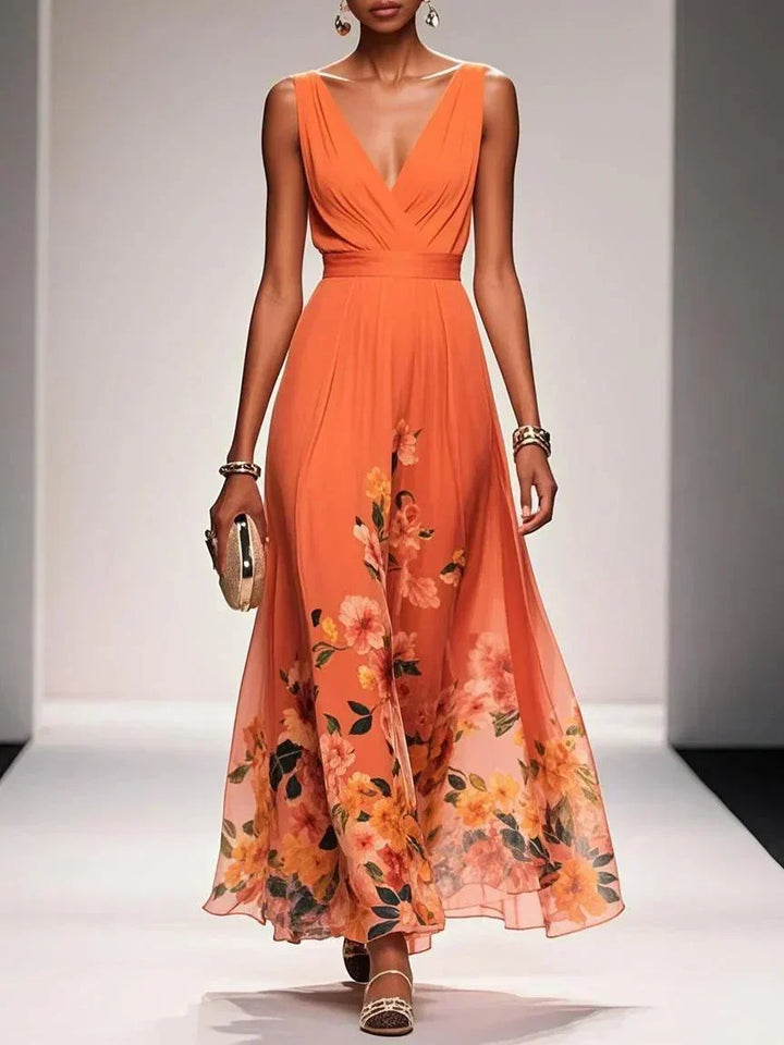 Hazel | Chiffon Floral Maxi V-Neck Dress