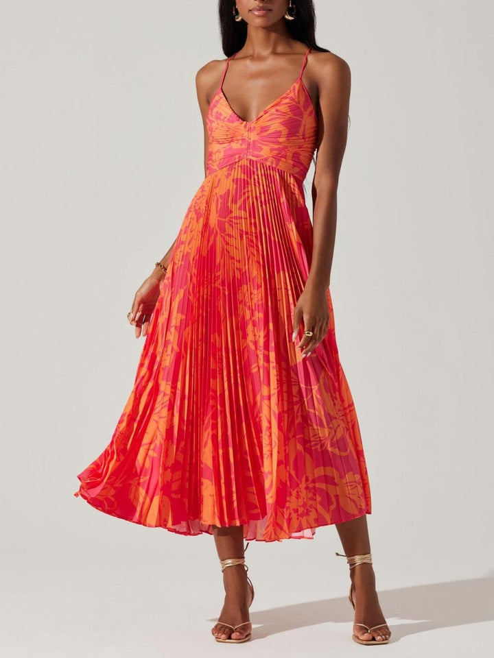 Sabrina | Elegant Floral Printed Midi Pleated Dress