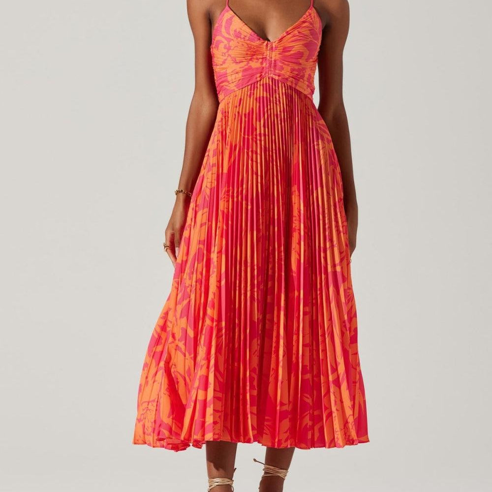 Sabrina | Elegant Floral Printed Midi Pleated Dress
