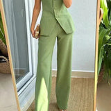 Teresa | Sleeveless Button-Detail Wide-Leg Set