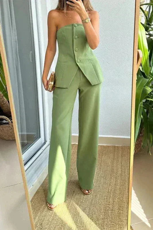 Teresa | Sleeveless Button-Detail Wide-Leg Set