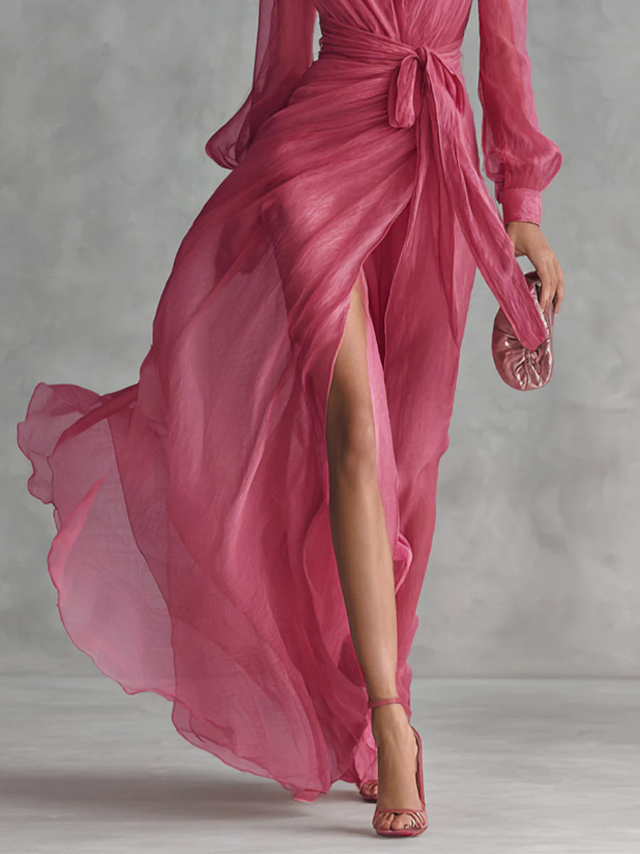 Jessica | Elegant Chiffon Long V-Neck Dress