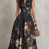 Georgia | Satin Floral Midi Pleated Dress