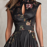 Georgia | Satin Floral Midi Pleated Dress