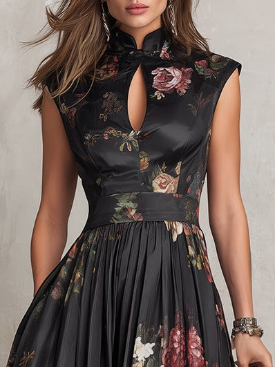 Georgia | Satin Floral Midi Pleated Dress