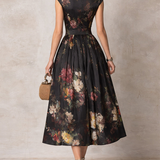 Georgia | Satin Floral Midi Pleated Dress