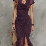 Thea | Elegant Abstract-Print Midi Pleated Dress