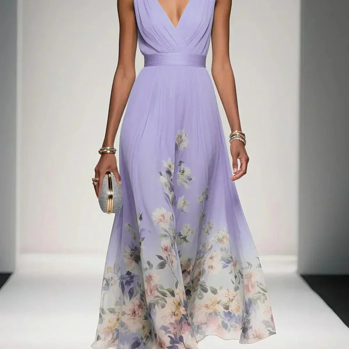 Hazel | Chiffon Floral Maxi V-Neck Dress