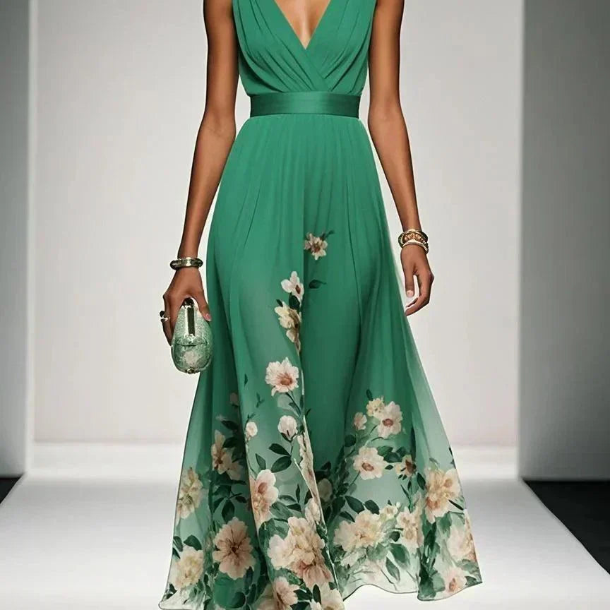 Hazel | Chiffon Floral Maxi V-Neck Dress