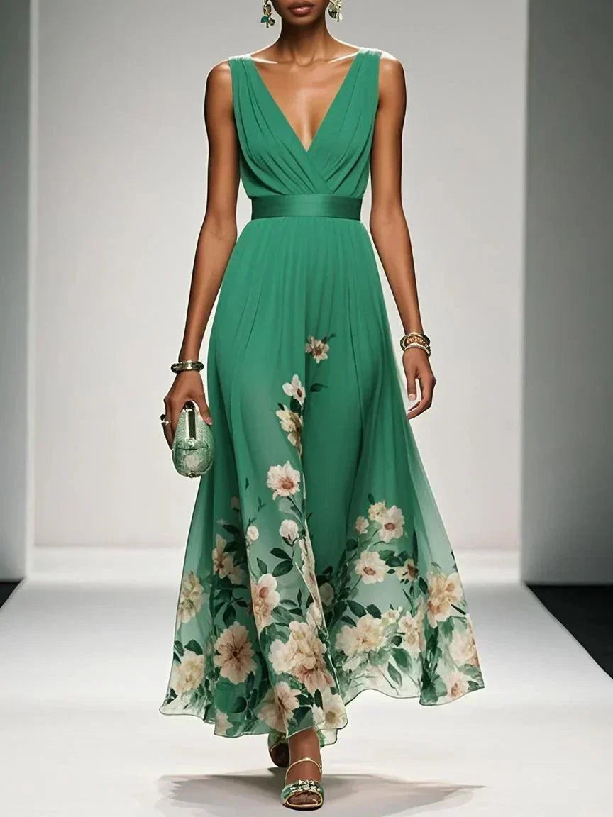 Hazel | Chiffon Floral Maxi V-Neck Dress