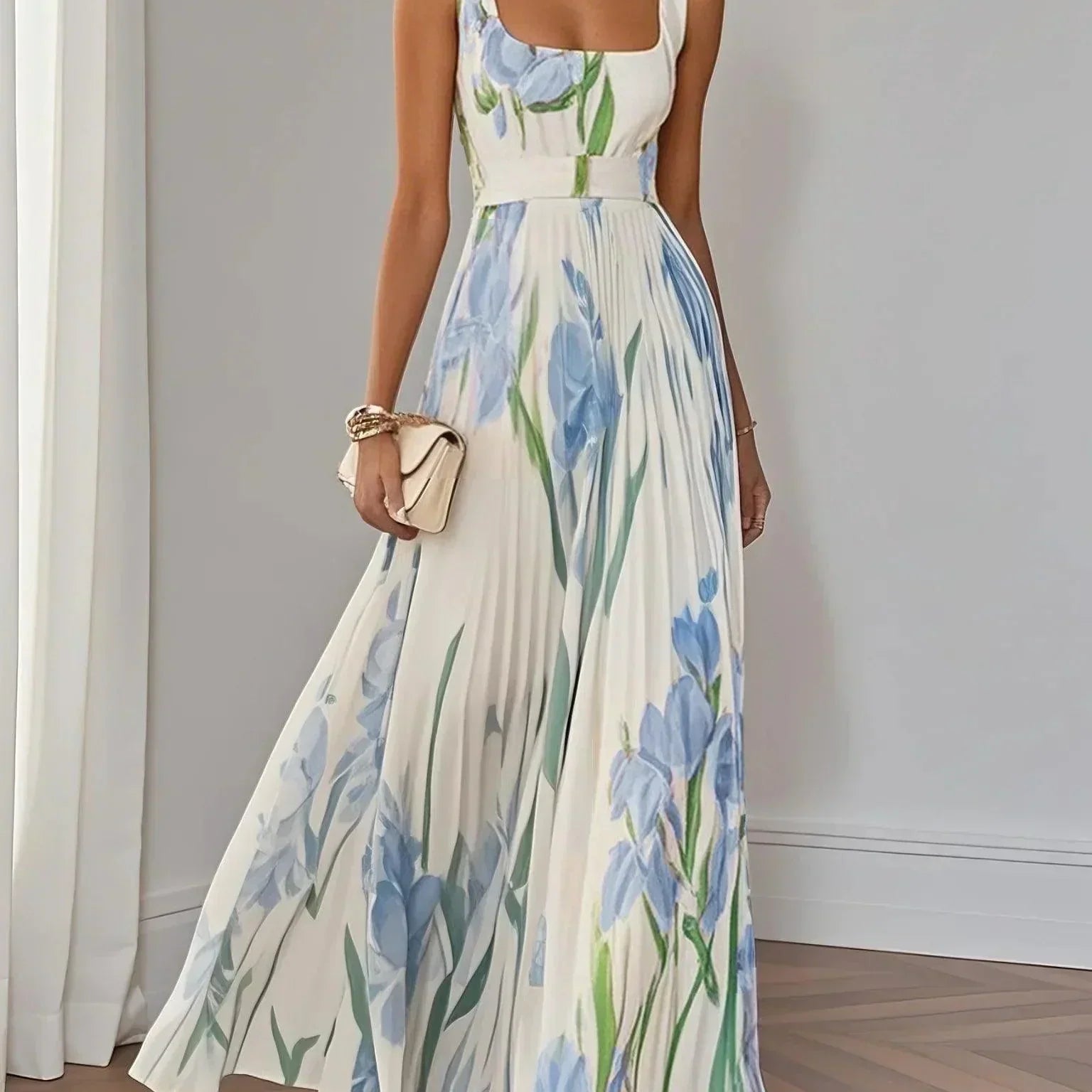 Imogen | Chiffon Floral Maxi Pleated Dress