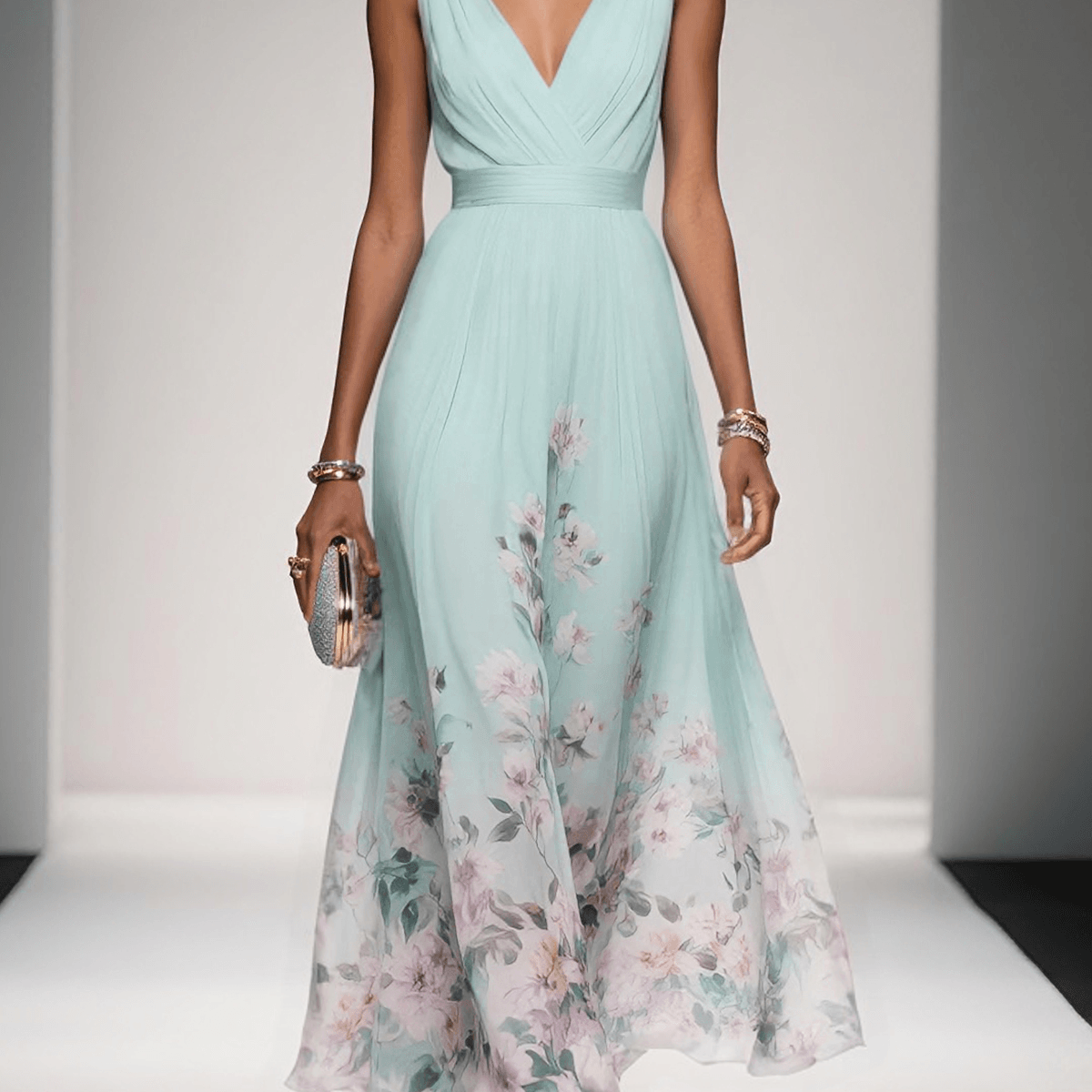 Hazel | Chiffon Floral Maxi V-Neck Dress