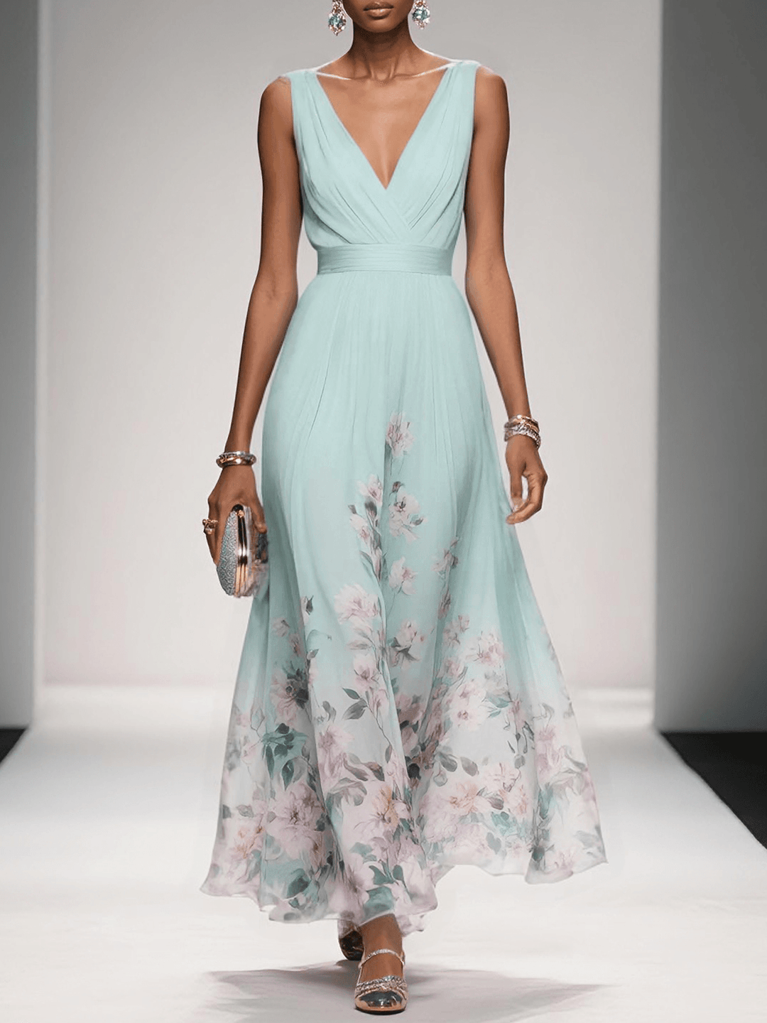 Hazel | Chiffon Floral Maxi V-Neck Dress