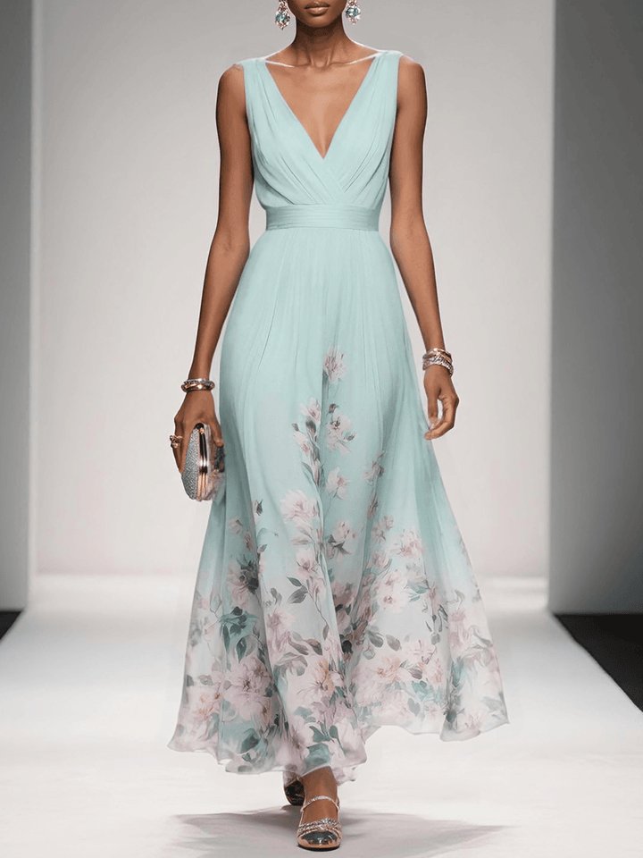 Hazel | Chiffon Floral Maxi V-Neck Dress