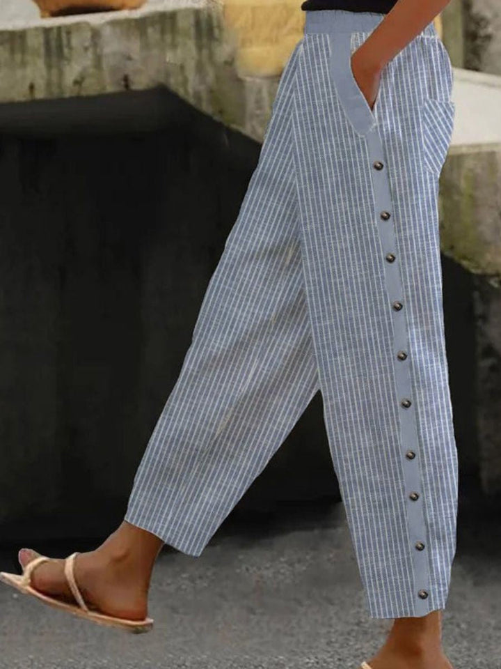 Clara | Striped Button-Detail Trousers