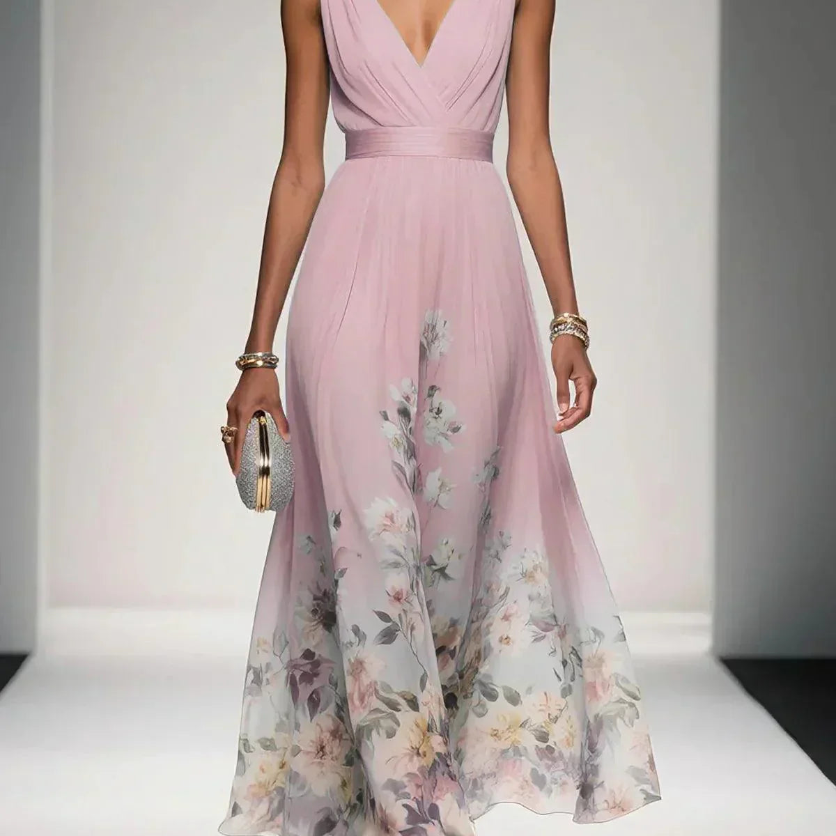 Hazel | Chiffon Floral Maxi V-Neck Dress