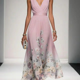 Hazel | Chiffon Floral Maxi V-Neck Dress