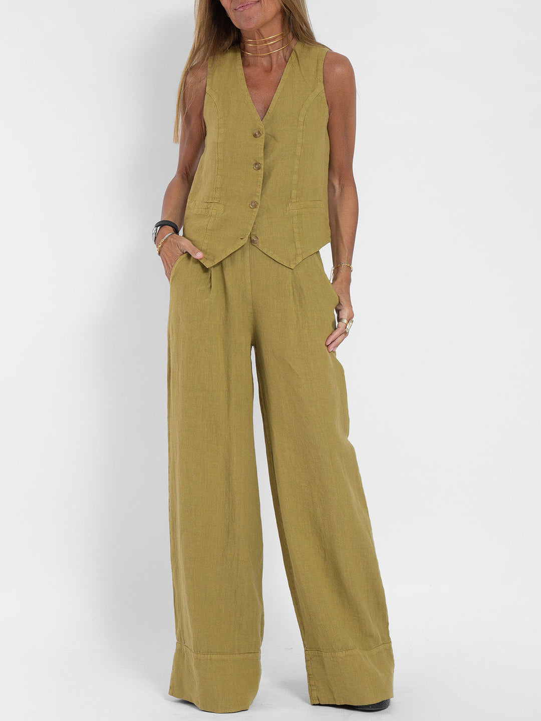 Rose | Button-Front Wide-Leg Set
